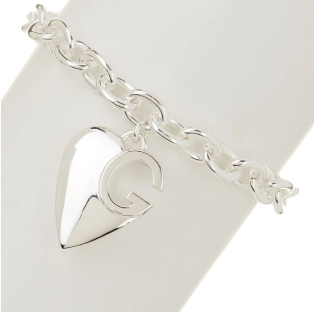 NWT Auc Gucci Charlotte Heart Charm G Silver Bracelet - Picture 7 of 8